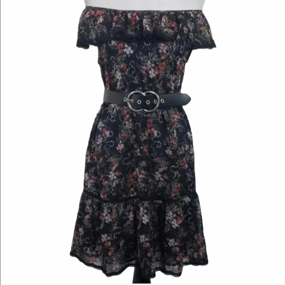 MIM M black floral off the‎ shoulder dress